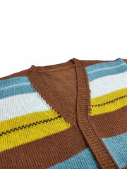 Colorblock Stripe Print Long Sleeve Open Front Cardigan