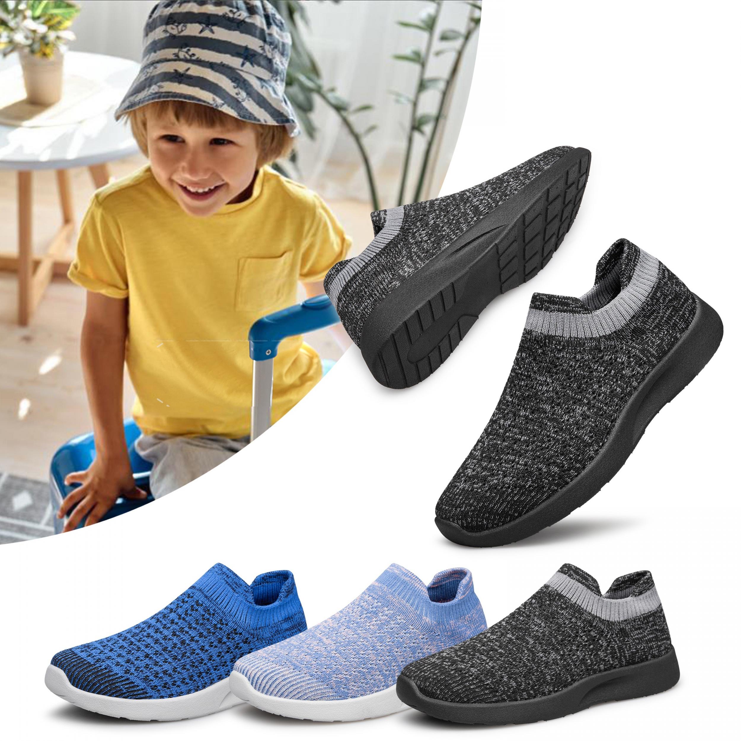 Boy's Woven Knit Slip On Sock Shoes Breathable Comfy Non Slip Casual Sneakers