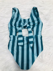 Girls Stripe Print One Piece Swimsuit Sleeveless Tankini