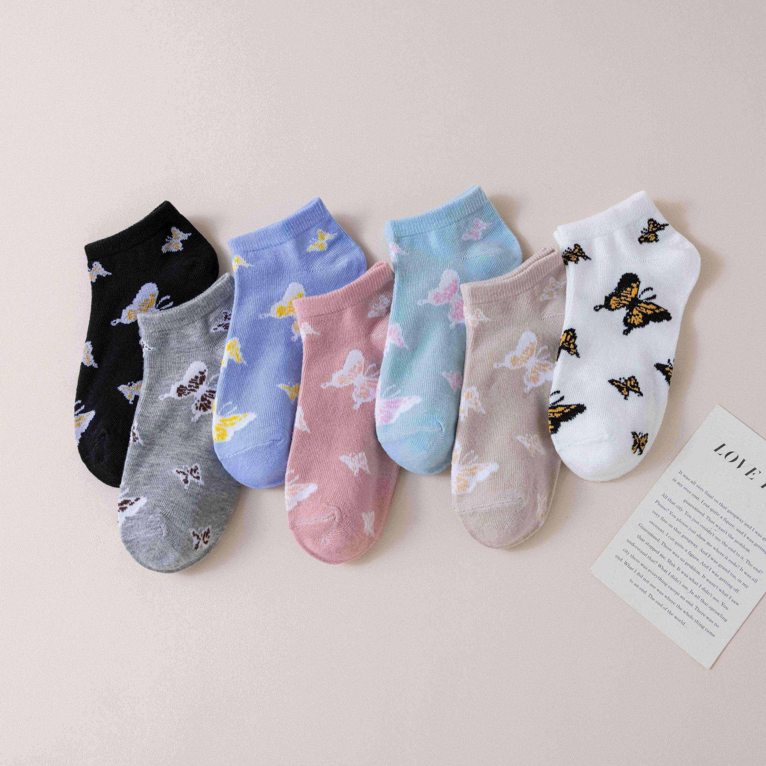 5 Pairs Butterfly Print Low Cut Ankle Socks Women's Stockings