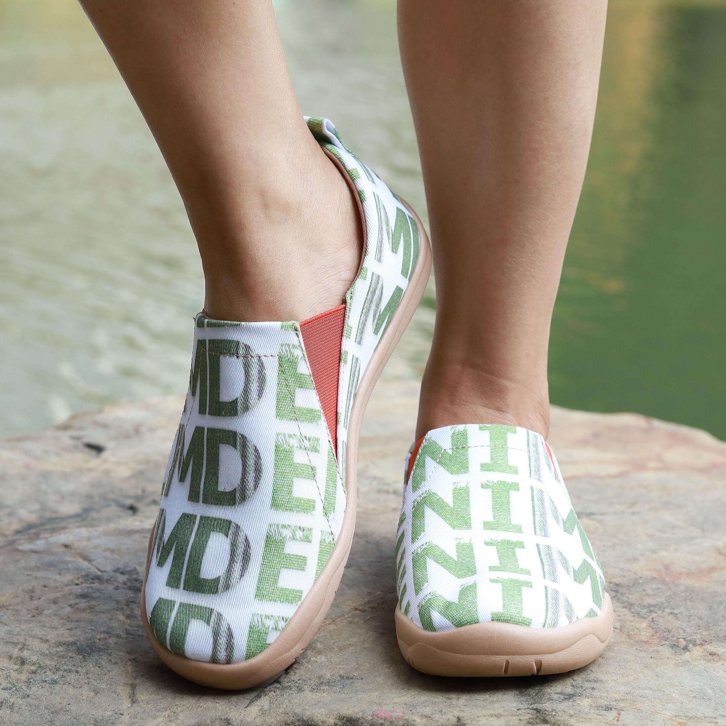 Green Letter Pattern Slip On Canvas Shoes for Women