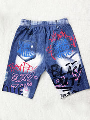 Graffiti & Denim Print High Waist Summer Casual Shorts