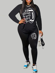 Rugby & Slogan Print Long Sleeve Top & Leggings Set