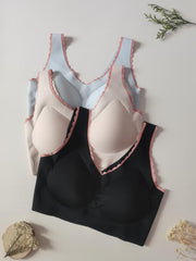 3pcs Colorblock Wireless Bras Women's Lingerie