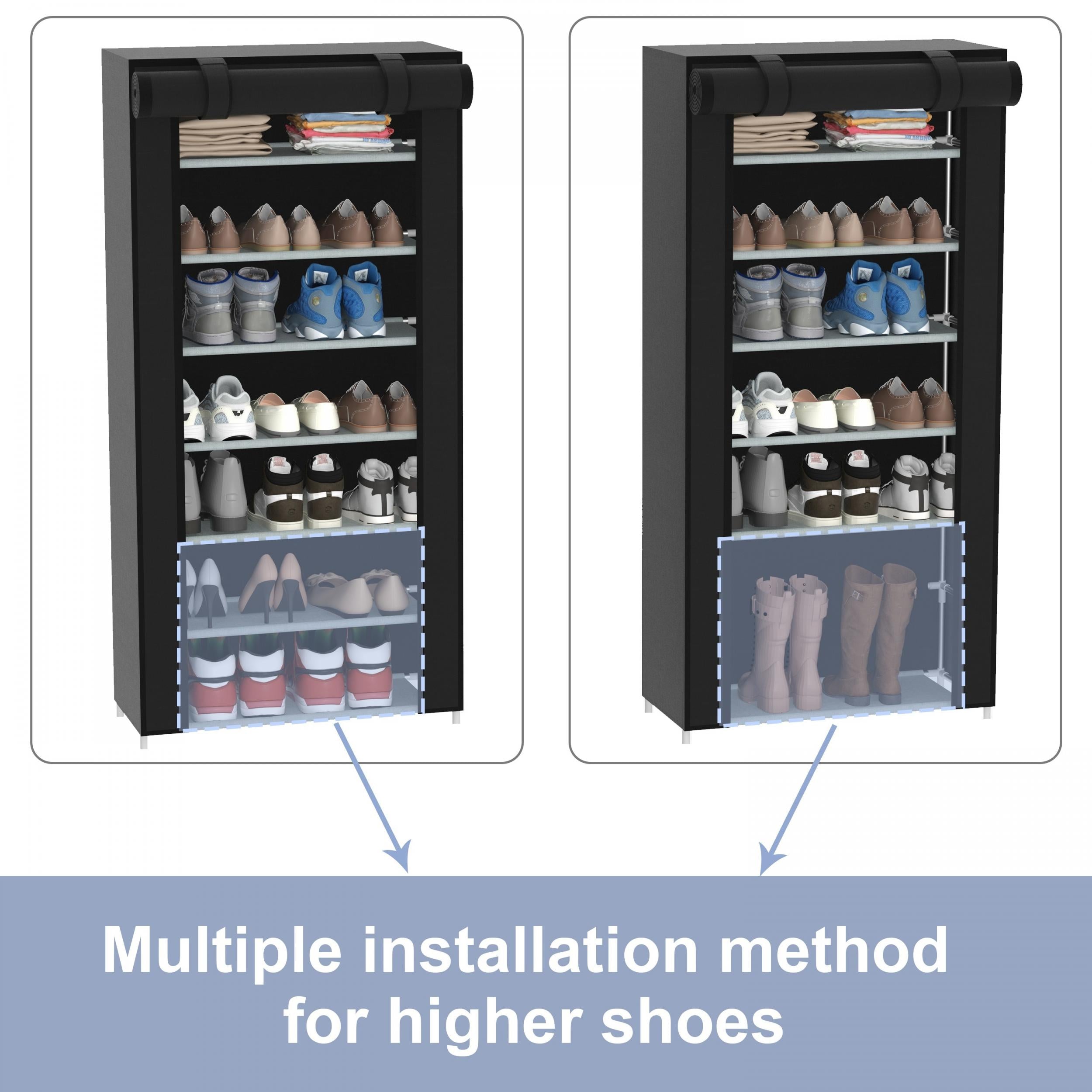 Foldable Portable Shoe Rack with Dustproof Cover - Entryway Shoe Storage Cabinet