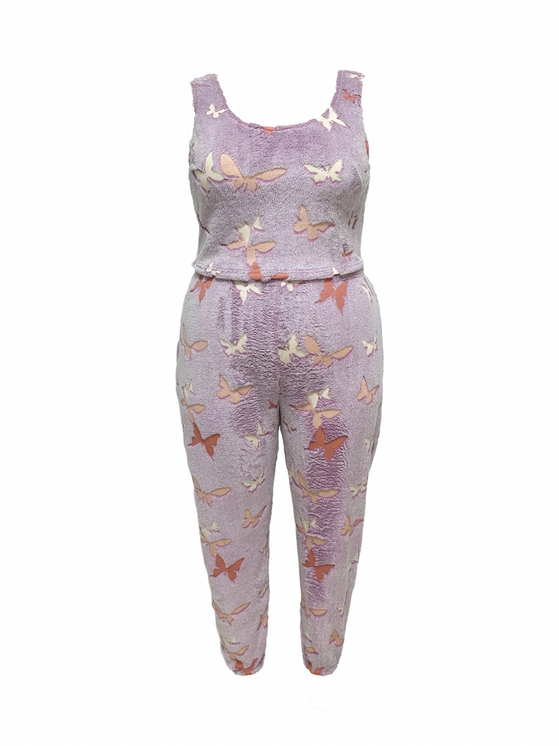 Women's Plus Butterfly Flannel Tank Top & Pants Pajama Set