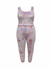 Women's Plus Butterfly Flannel Tank Top & Pants Pajama Set