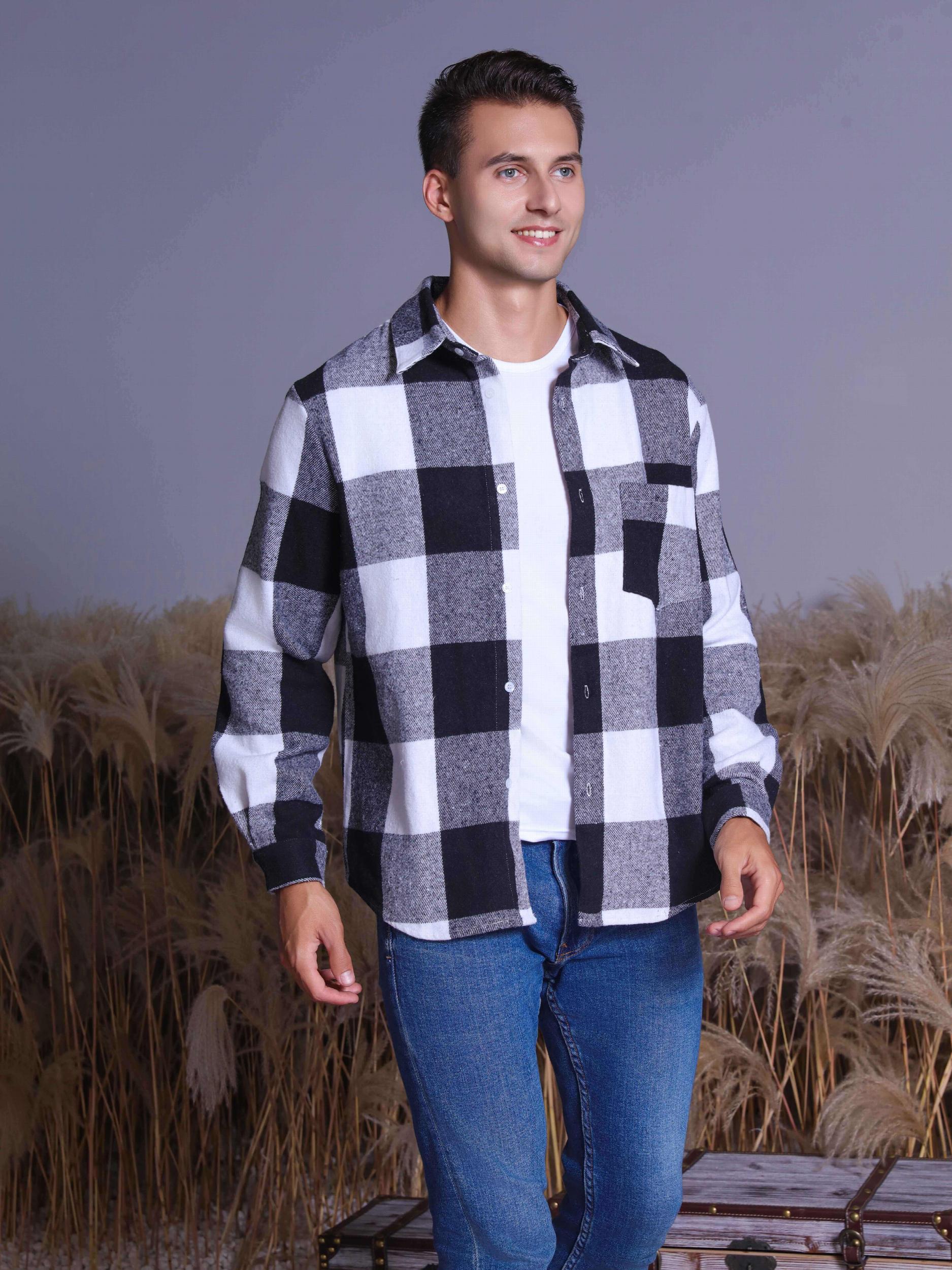 Men's Plaid Shirt Long Sleeve Button Up Casual Lapel Outdoor