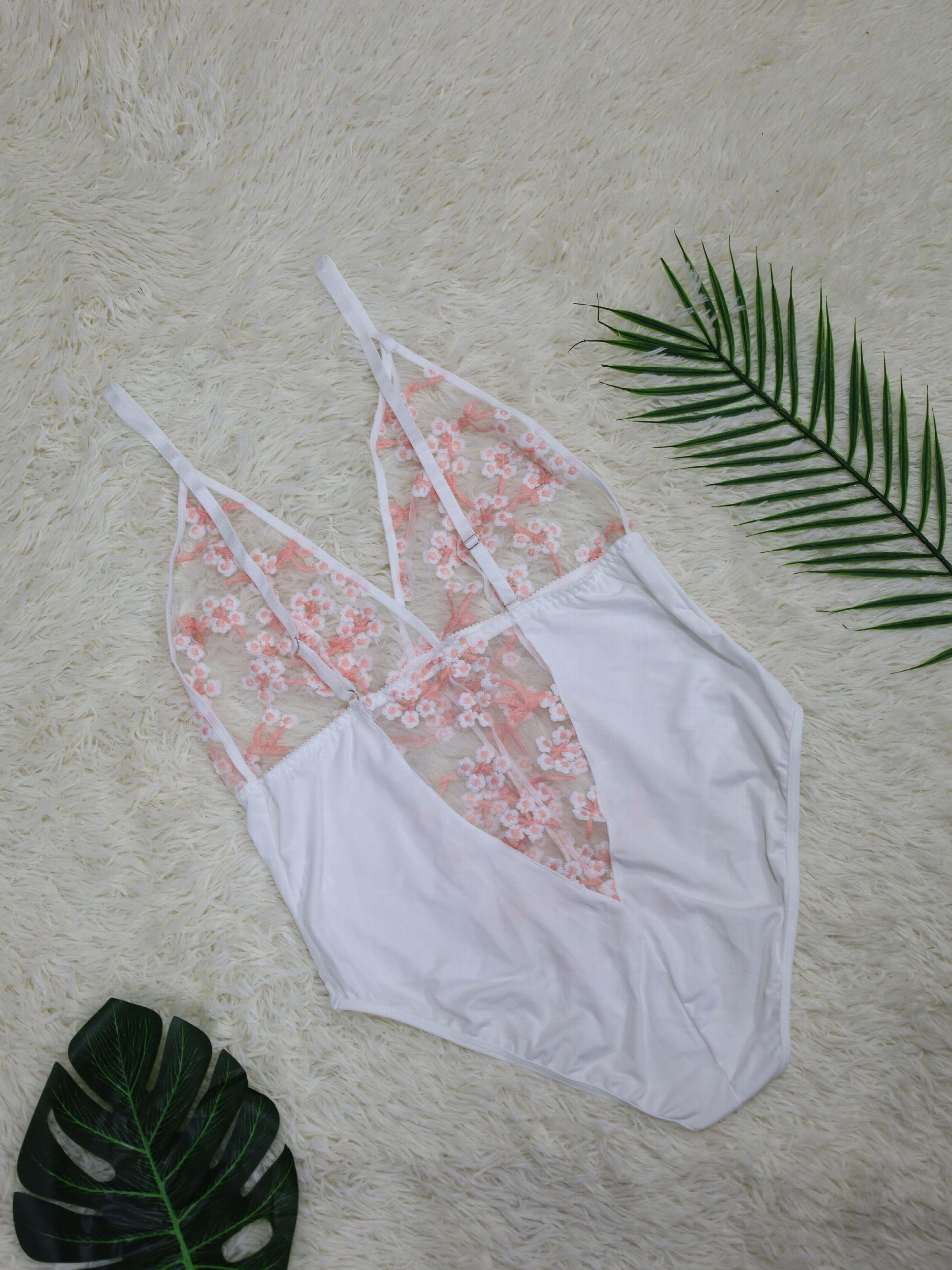 Plum Blossom Embroidered Lace Teddy Bodysuit