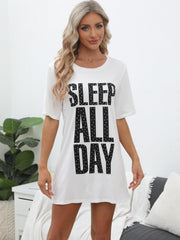 Letter Print NightDress Short Sleeve Pajama Dress