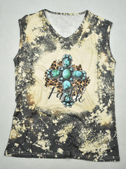 Faith Letter Print Tank Top Vintage V Neck Summer Sleeveless Tank Top
