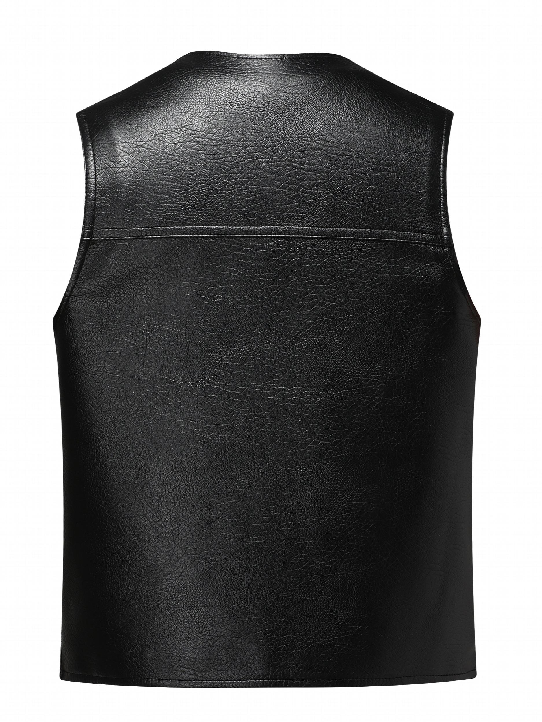 V Neck Smart PU Vest Men's Casual Solid Single Breasted Faux Leather Waistcoat