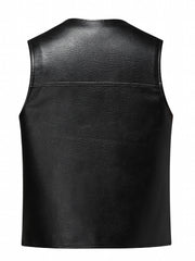 V Neck Smart PU Vest Men's Casual Solid Single Breasted Faux Leather Waistcoat
