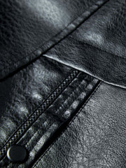 Men's Warm Fleece PU Jacket Button Up Lapel Faux Leather Overcoat
