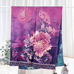 Chinese Style Purple Peony Floral Print Shawl Scarf Lightweight Silk