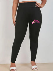 Slogan Print High Rise Skinny Leggings