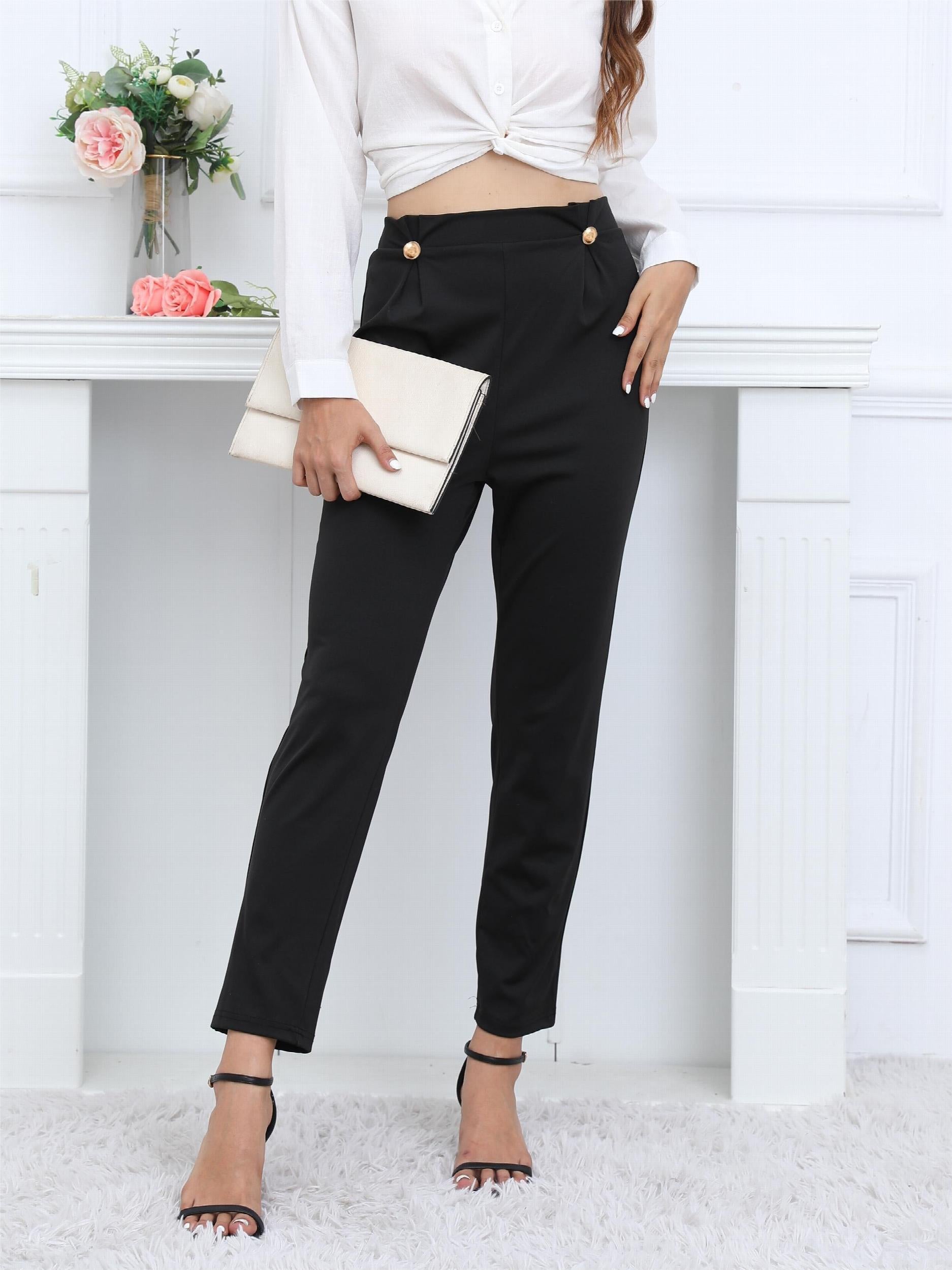 High Waist Straight Leg Trouser Casual Pants for Women