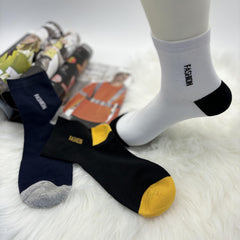 Men's Block Crew Socks Breathable Cotton Blend Comfy Casual Unisex Socks