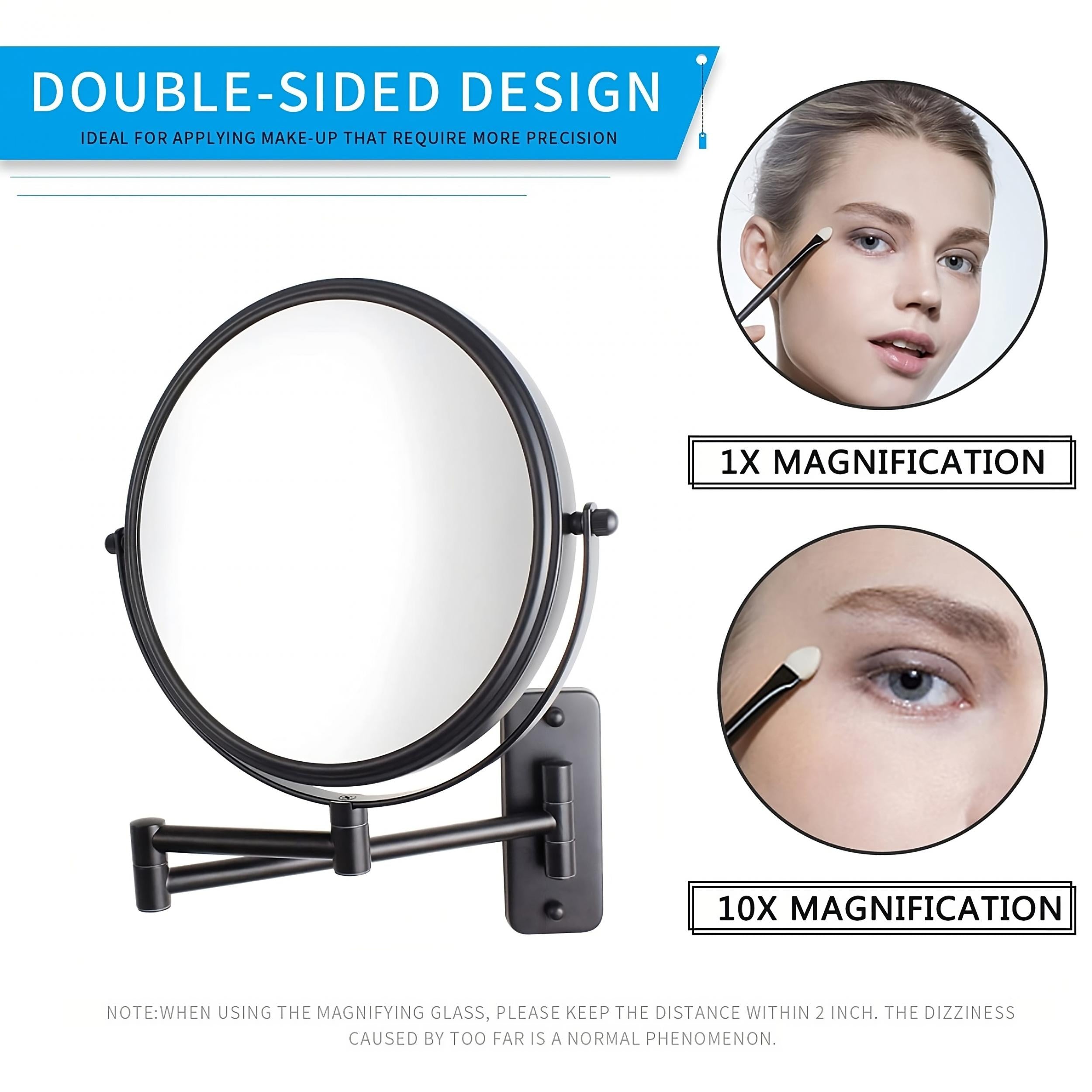 10X Magnification Wall Mounted Makeup Mirror 360 Swivel Extendable Arm