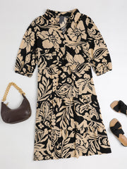 Women's Plus Floral Print Half Sleeve Notched Neck Dress