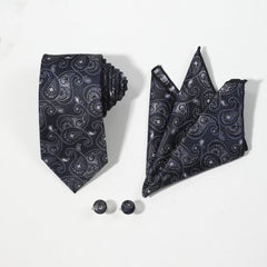 Men's Jacquard Paisley Tie Set with Pocket Square and Cufflinks