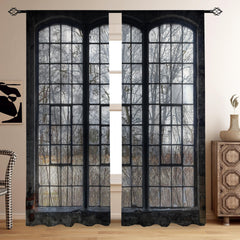 2 Panels Halloween Haunted House Curtain Translucent Curtains