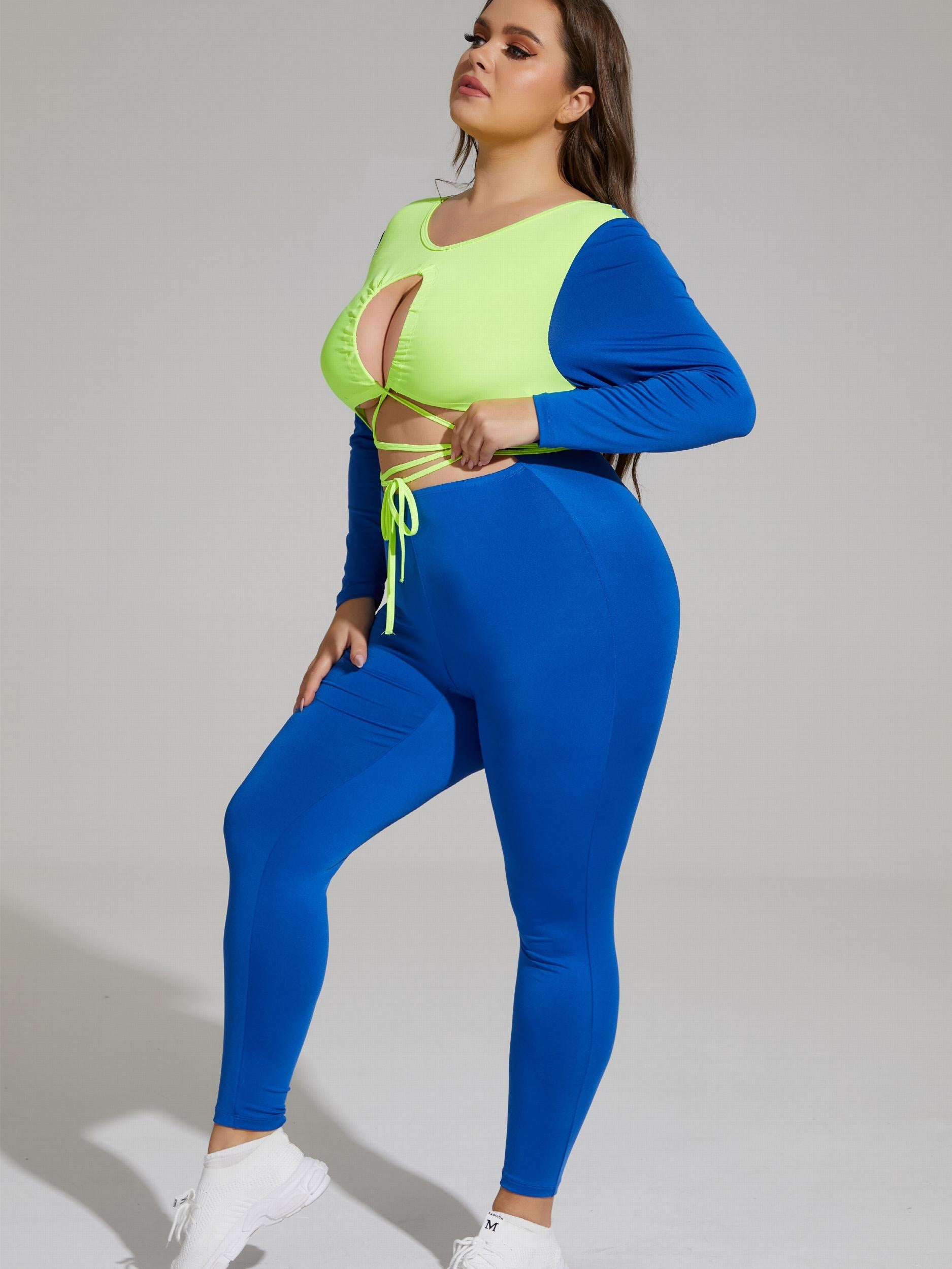 Colorblock Cut Out Jumpsuit Long Sleeve