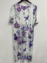Butterfly & Floral Print Button Decor Midi Dress