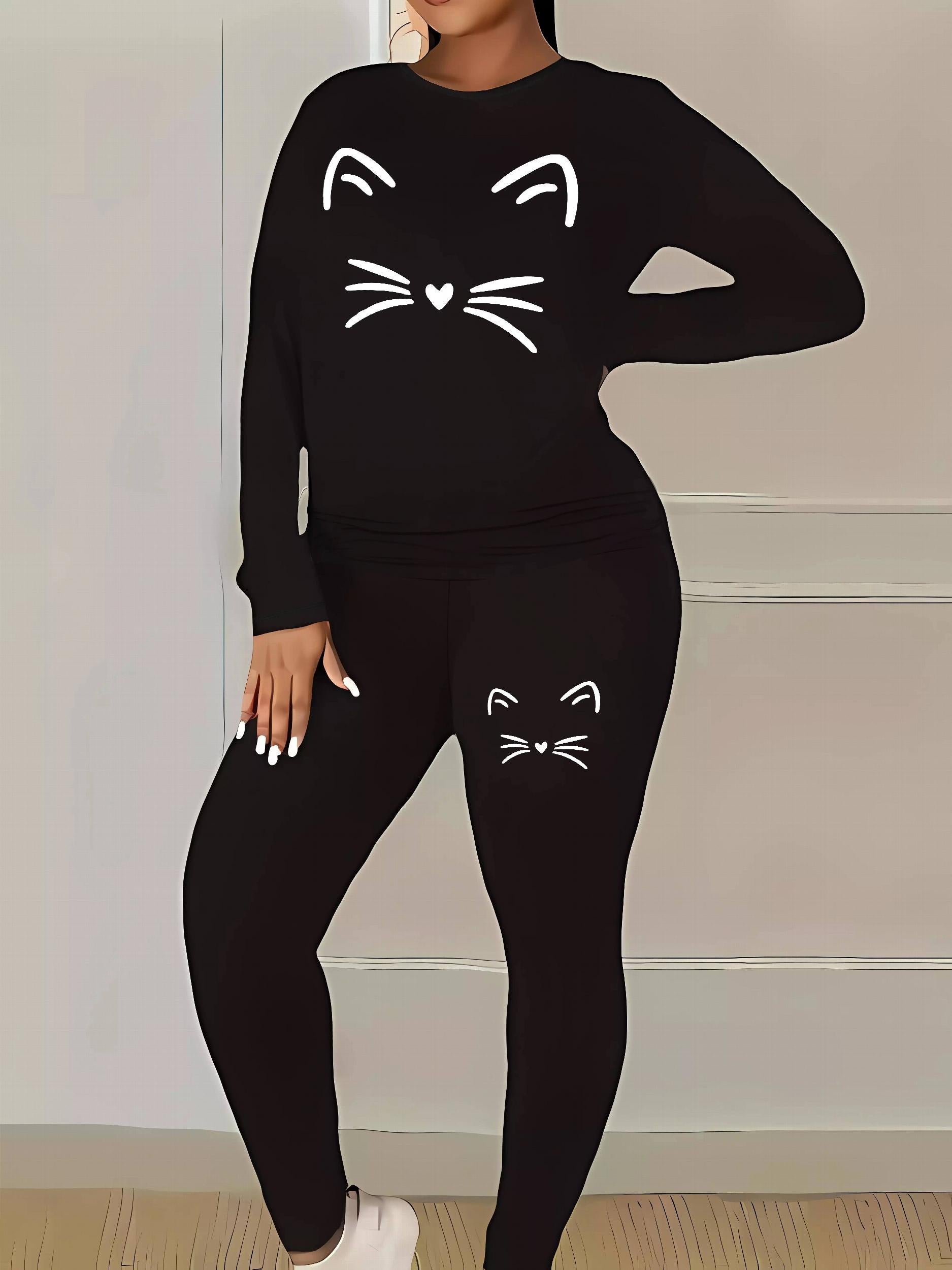 Plus Graphic Print Long Sleeve Top & Leggings Set