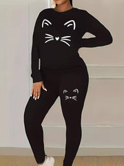 Plus Graphic Print Long Sleeve Top & Leggings Set