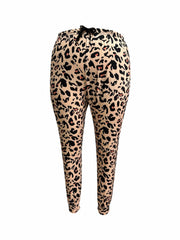 Leopard Print Plus Size Loungewear Set Long Sleeve Tee & Pants Pajama