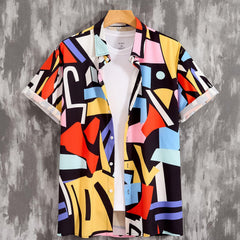 Men's Geometric Pattern Short Sleeve Hawaiian Shirt for Summer Beach Vacation