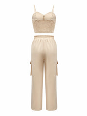 Women's Spaghetti Crop Vest & Drawstring Pants Set
