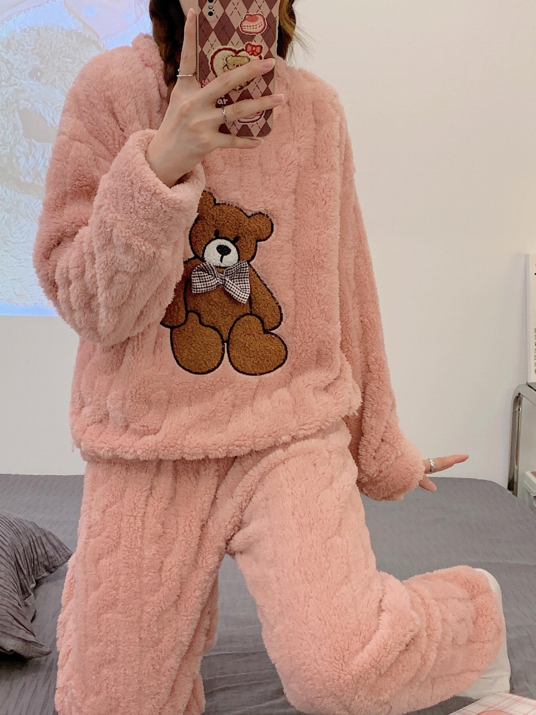 Cartoon Bear Pajama Set Long Sleeve Crew Neck Top & Pants