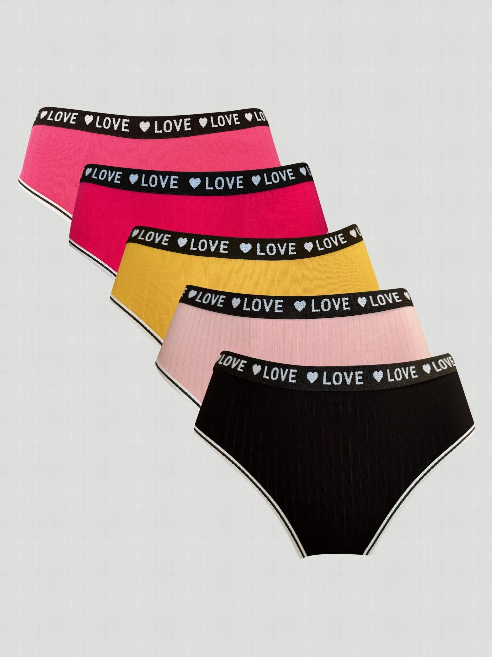 5 Pack Plus Size Panties Set Women's Plus Low Waist Ribbed Letter Tape