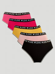 5 Pack Plus Size Panties Set Women's Plus Low Waist Ribbed Letter Tape