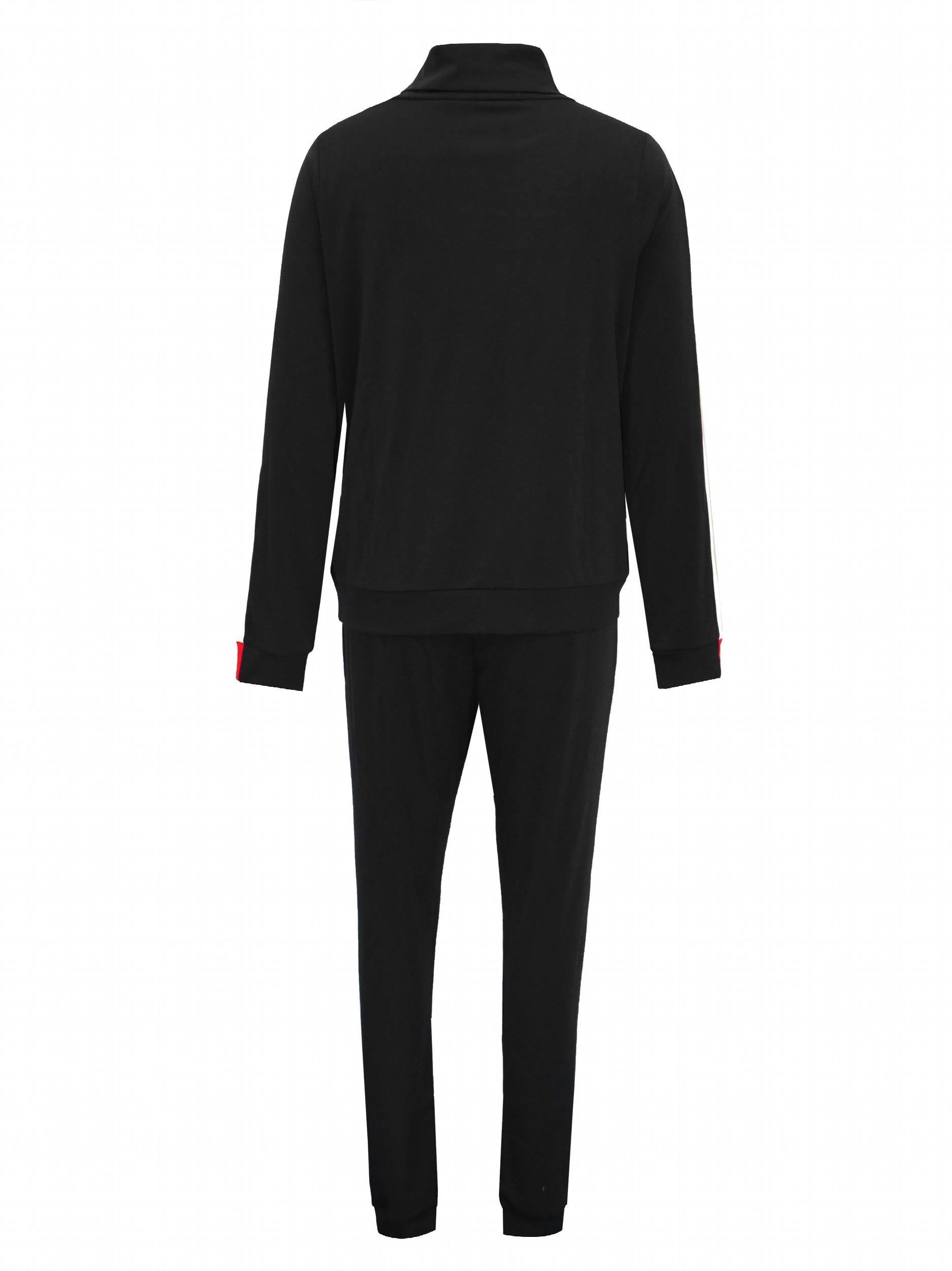 Contrast Panel Chimney Neck Sweatshirt & Sweatpants Set Plus Size