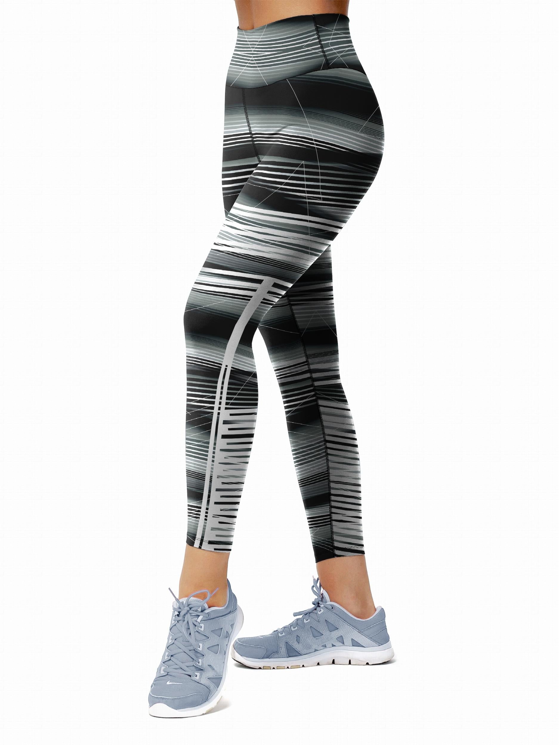 Striped Print Yoga Pants High Waist Slim Fit Leggings