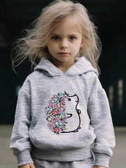 Flower Hedgehog Print 2pcs Girls Outfits For Sports Spring Fall