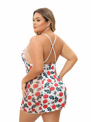 Sexy Floral Print Lace Trim Bodycon Chemise
