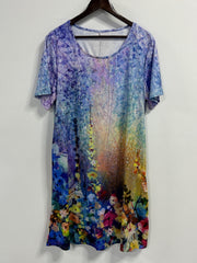 Floral Print Short Sleeve Round Neck Dress With Pockets