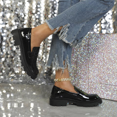 Patent Leather Platform Loafers Slip On Shoes