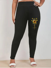Women's Plus Sunflower Butterfly High Rise Yoga Leggings