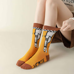 Funny Horse Pattern Crew Socks for Women