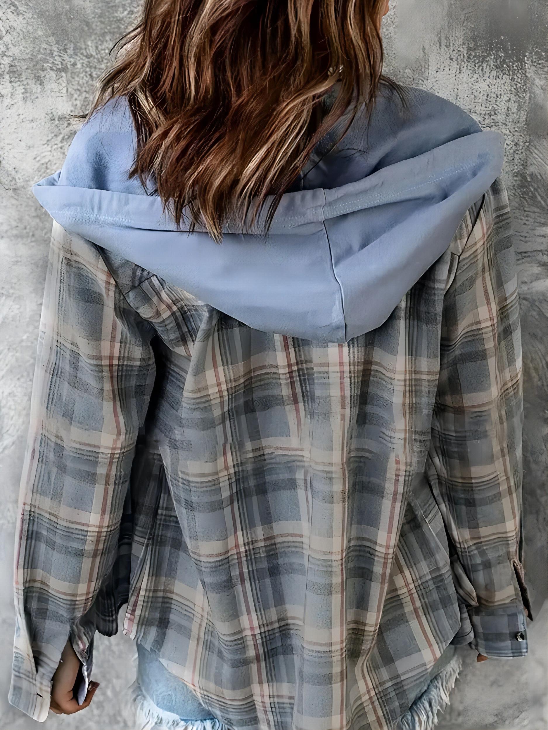 Colorblock Plaid Hooded Shacket