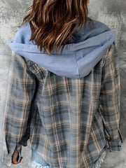 Colorblock Plaid Hooded Shacket