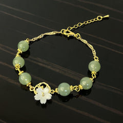 Peach Blossom Green Bead Bracelet - Chinese Style