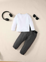 Boys 2pcs Sweatshirt Top & Joggers Pants Set Earphone Print Kids Clothes