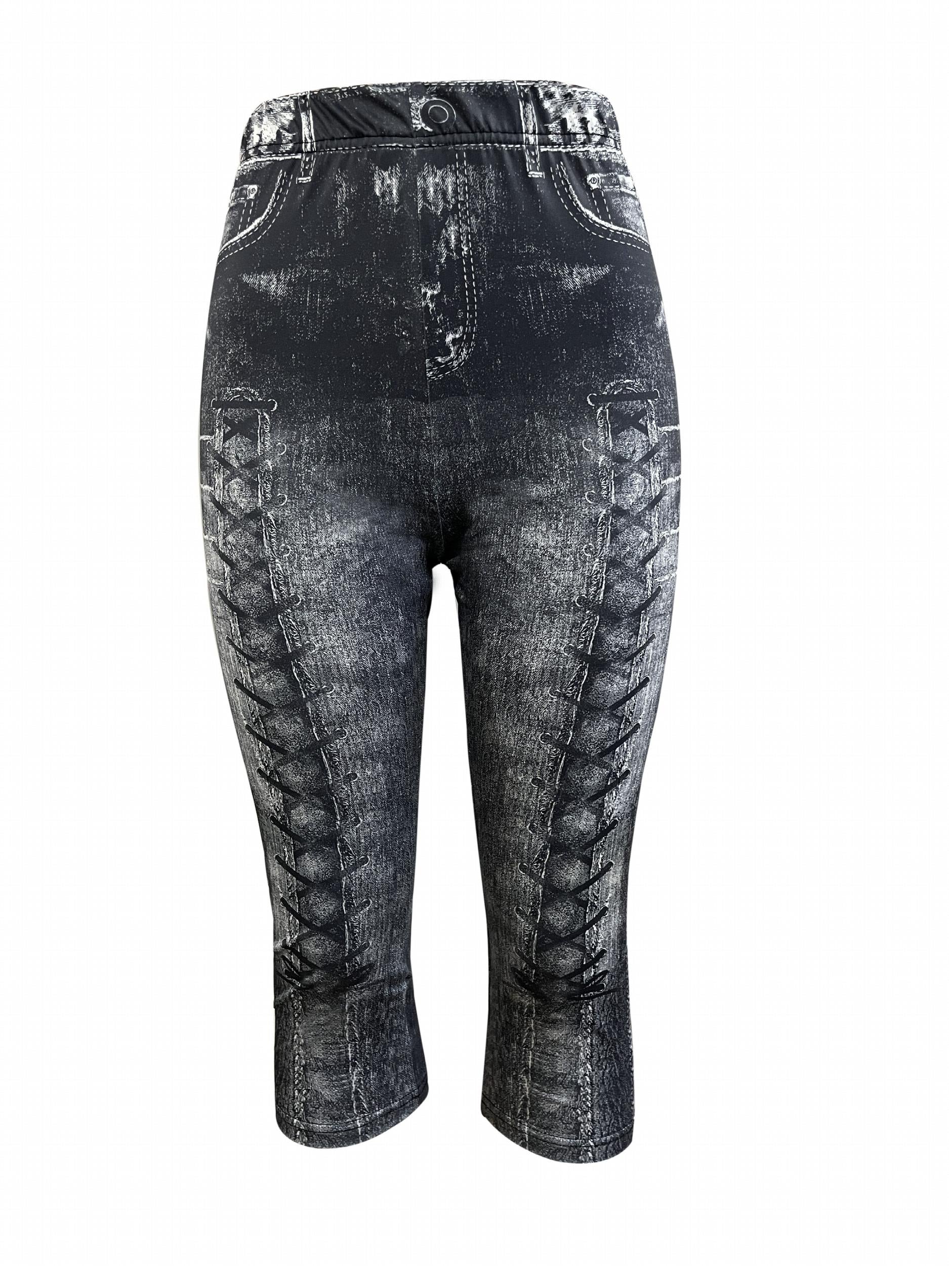 Denim Print Skinny Capris Leggings Casual Crop Leggings