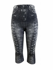 Denim Print Skinny Capris Leggings Casual Crop Leggings